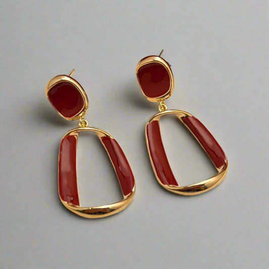 Hollow Out Square Dangle Earrings for Women Simple Metal Twist Enamel Oil Geometry Drop Earrings Party White Wine Red Jewelry
