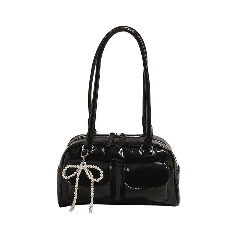 Solid Sewing Thread Fashion Glossy PU Shoulder Bags Baguette Versatile Hand Bags 2025 Hot Sale Bags for Women Bolsas Femininas