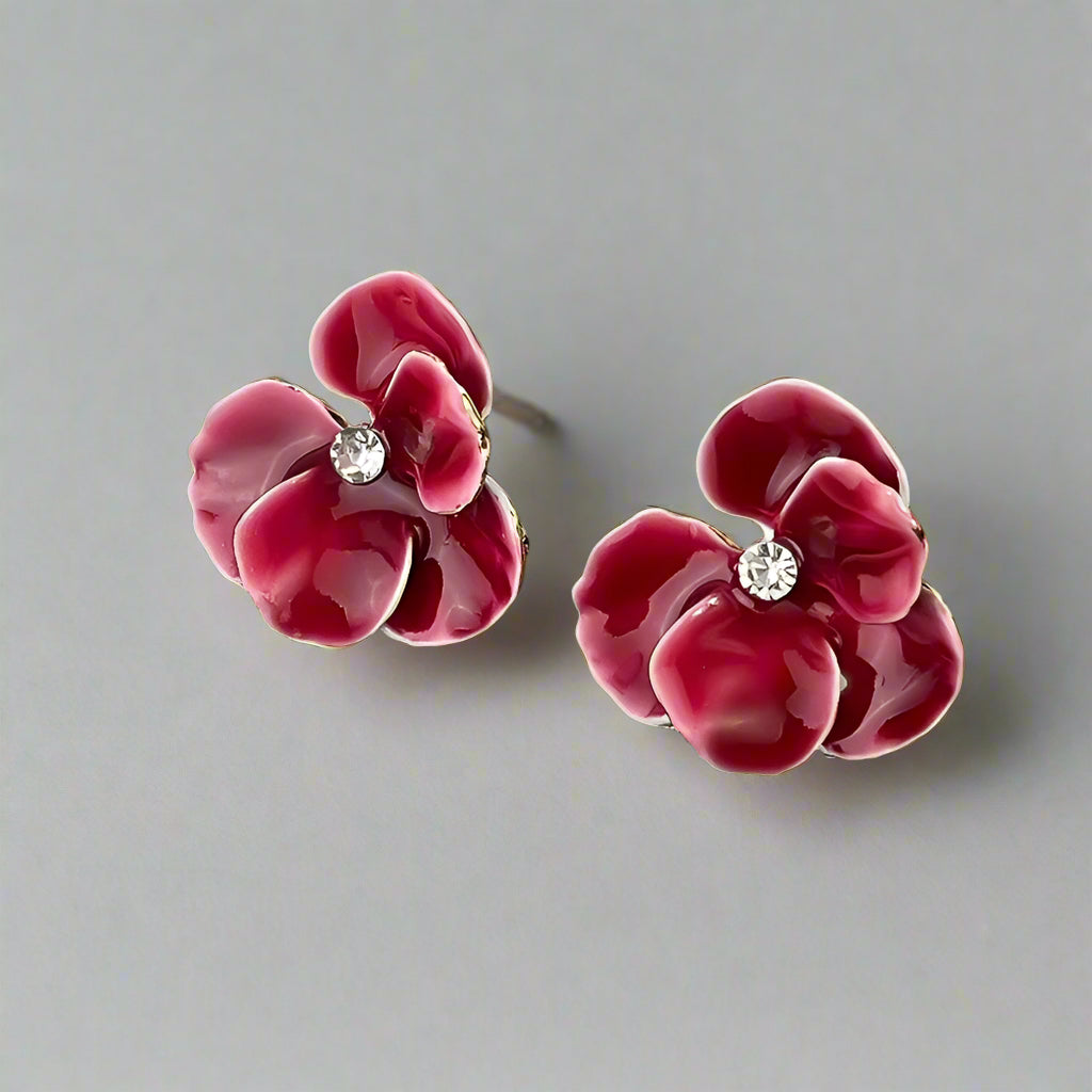 Red Blue Flower Stud Earrings for Women Wedding Party Enamel Oil Crystal Big Earrings Trendy Elegant Jewelry Girls Gift