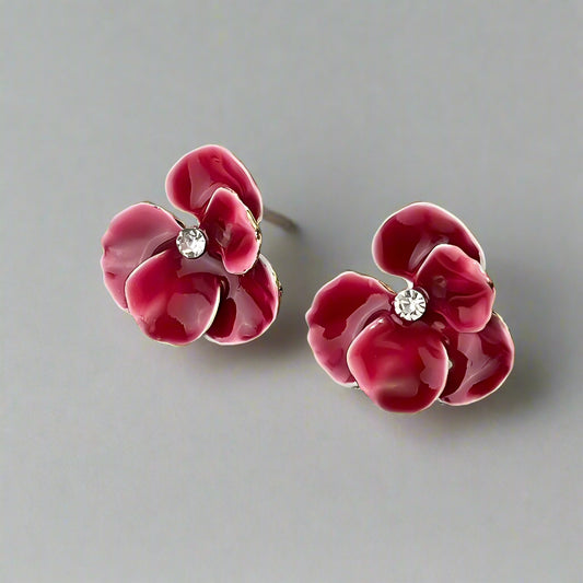 Red Blue Flower Stud Earrings for Women Wedding Party Enamel Oil Crystal Big Earrings Trendy Elegant Jewelry Girls Gift