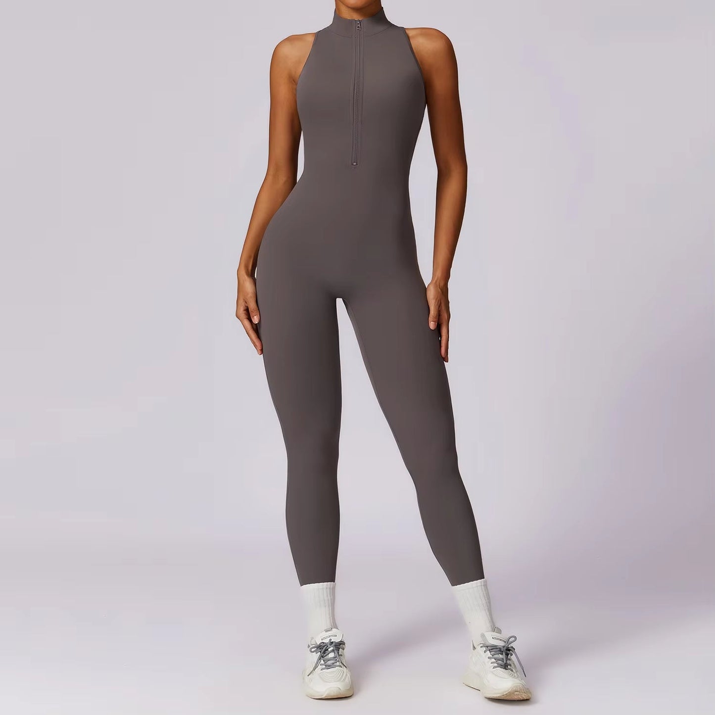 V Back One-Piece Suit Women Sports Jumpsuit Zippers Yoga Rompers Backless Sportswear Women Sleeveles Workout Bodysuits Female
