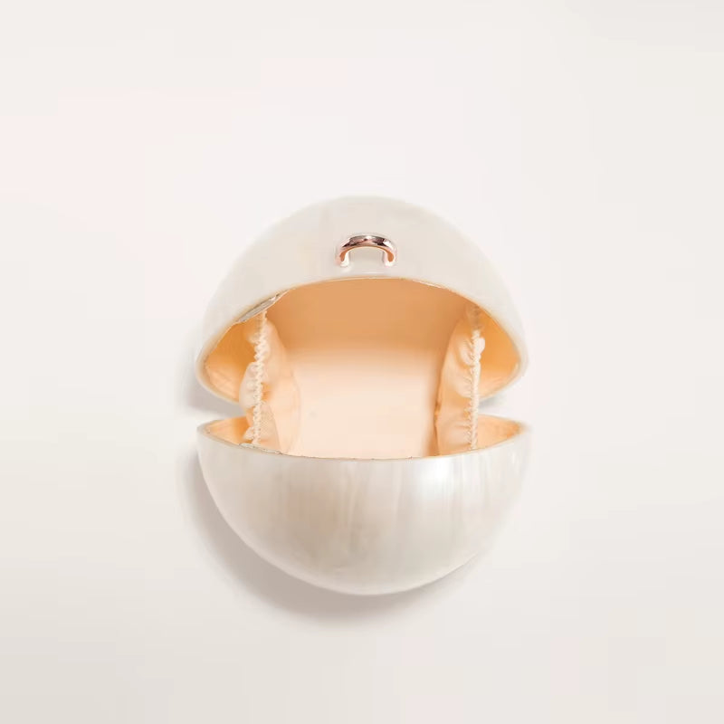 Women Acrylic Egg Bag Cute Pearl Evening Clutch Bag with Beaded Strap for Wedding Party Luxury Purse and Handbag Designer