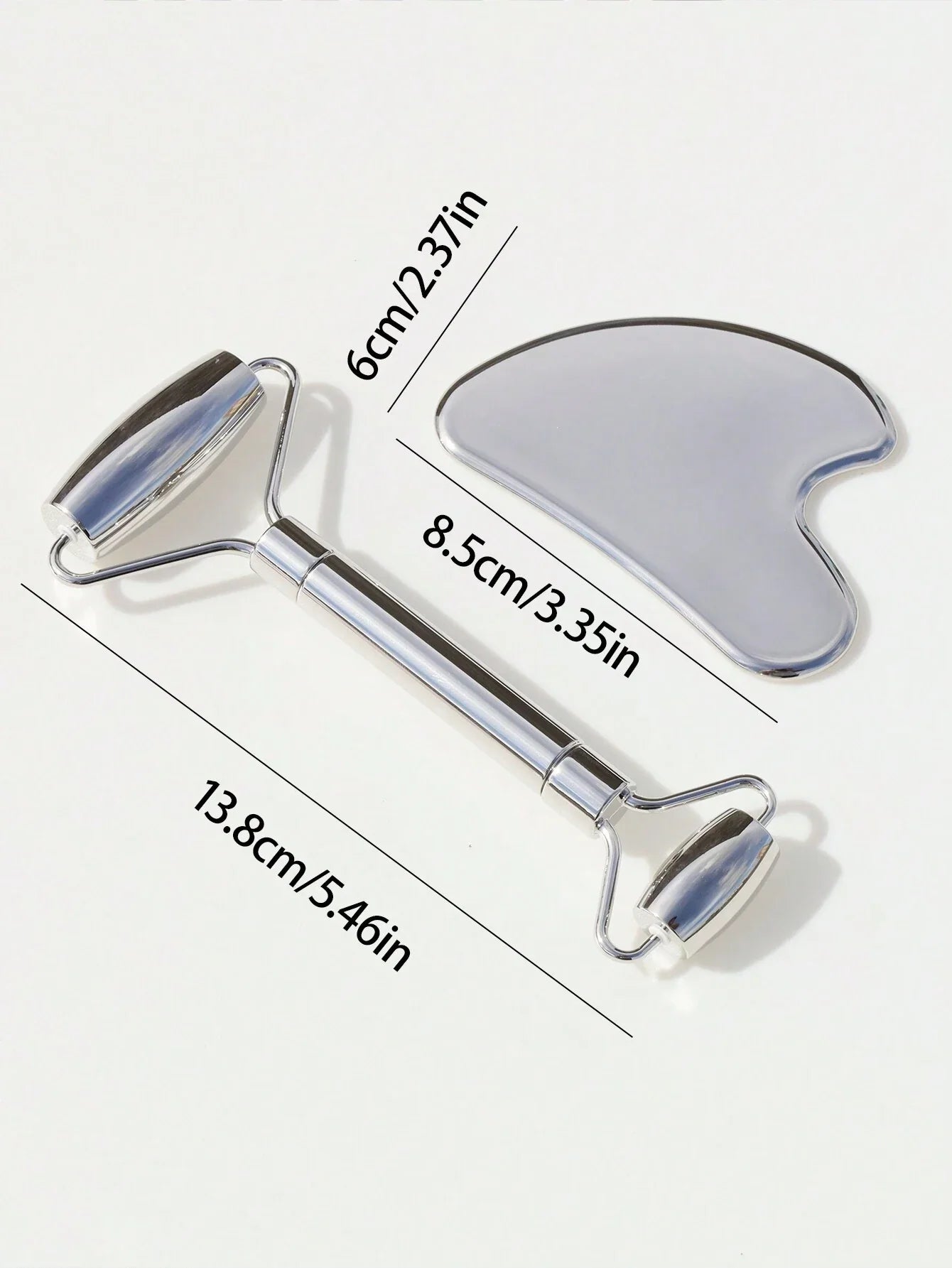 2Pcs/Set Metal Dual Head Face Massage Roller and Heart-Shaped Gua Sha Set - Anti-Aging, Skin Tightening Massage Tools for Face Care and Cellulite Reduction
