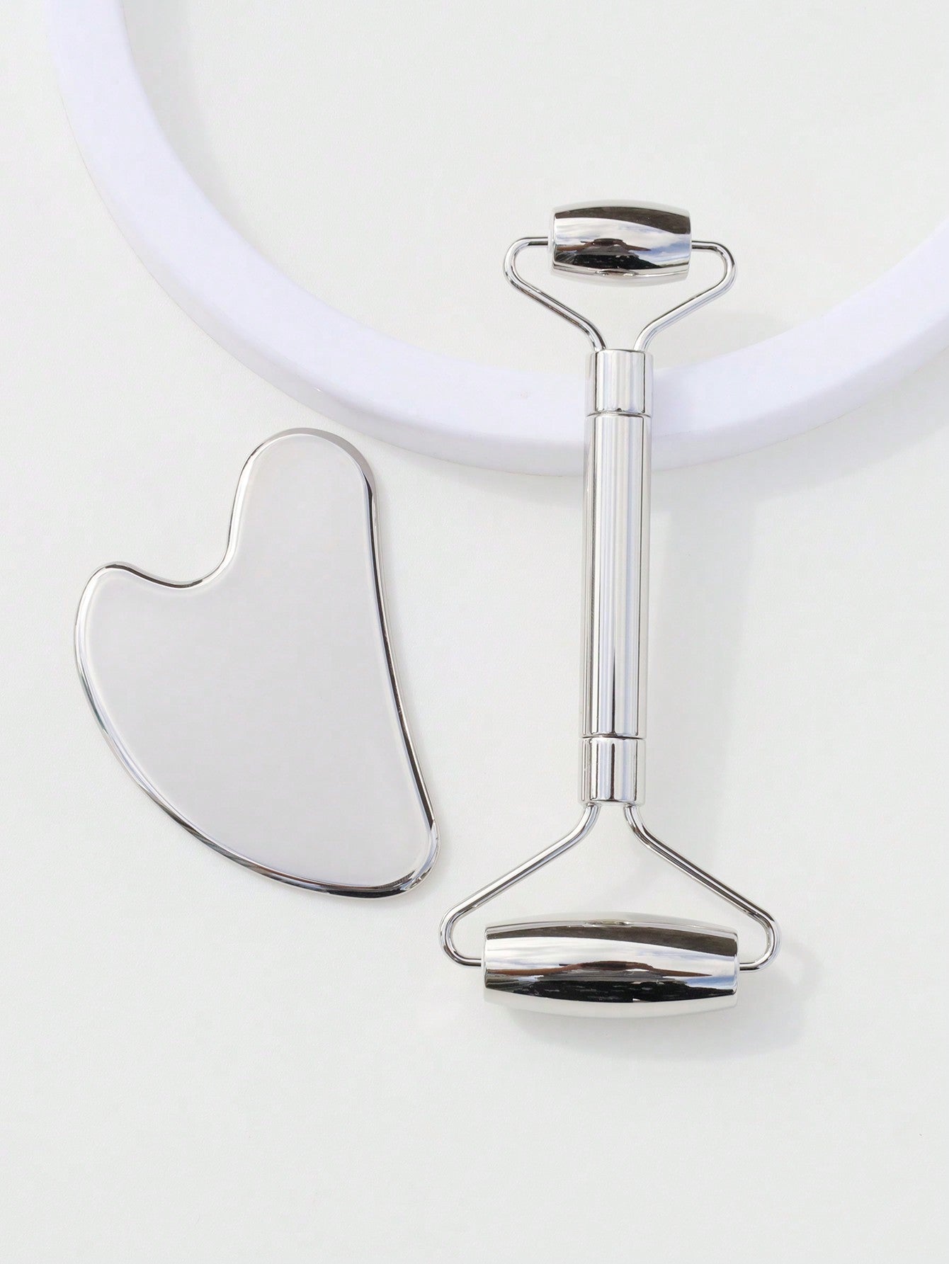 2Pcs/Set Metal Dual Head Face Massage Roller and Heart-Shaped Gua Sha Set - Anti-Aging, Skin Tightening Massage Tools for Face Care and Cellulite Reduction