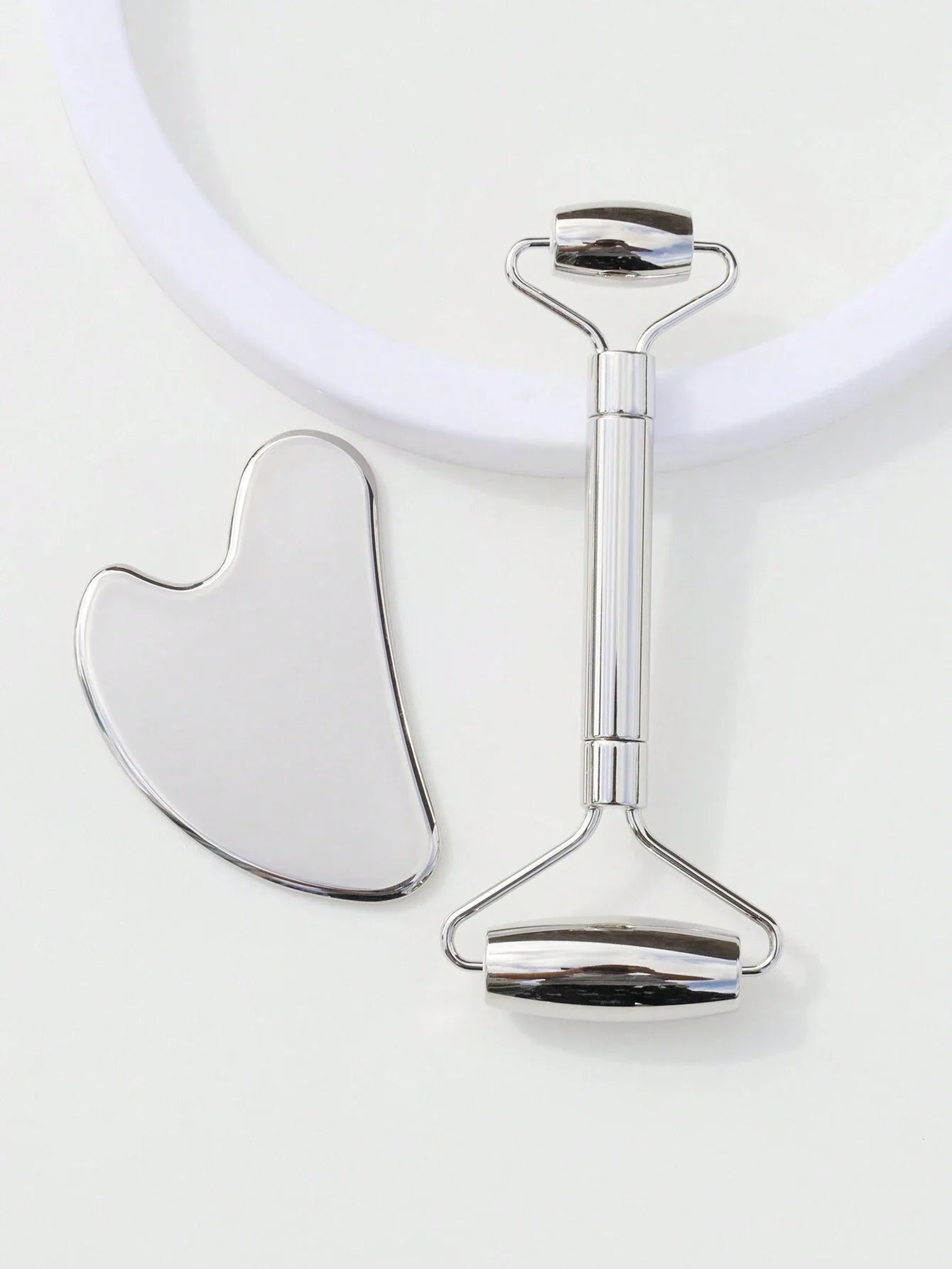 2Pcs/Set Metal Dual Head Face Massage Roller and Heart-Shaped Gua Sha Set - Anti-Aging, Skin Tightening Massage Tools for Face Care and Cellulite Reduction
