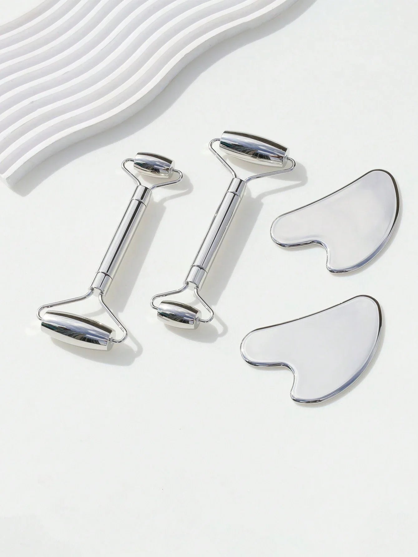 2Pcs/Set Metal Dual Head Face Massage Roller and Heart-Shaped Gua Sha Set - Anti-Aging, Skin Tightening Massage Tools for Face Care and Cellulite Reduction