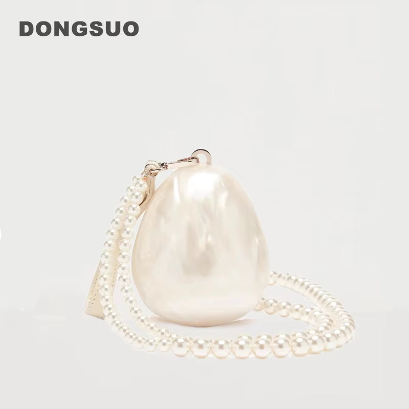 Women Acrylic Egg Bag Cute Pearl Evening Clutch Bag with Beaded Strap for Wedding Party Luxury Purse and Handbag Designer