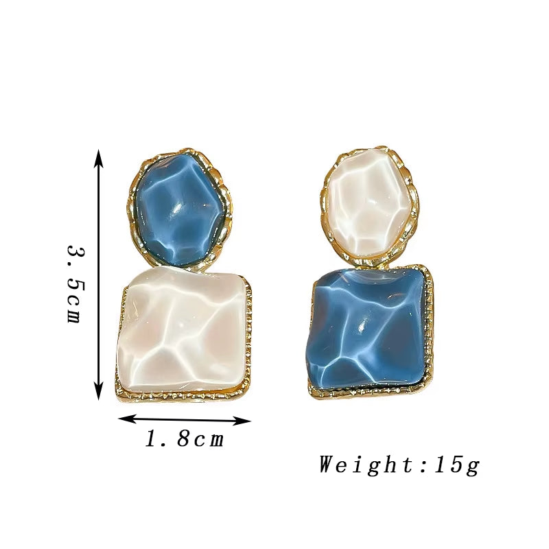 Purple Square Resin Dangle Earrings for Women White Oval Asymmetric Blue Geometry Drop Earrings Party Trendy Personality Jewelry