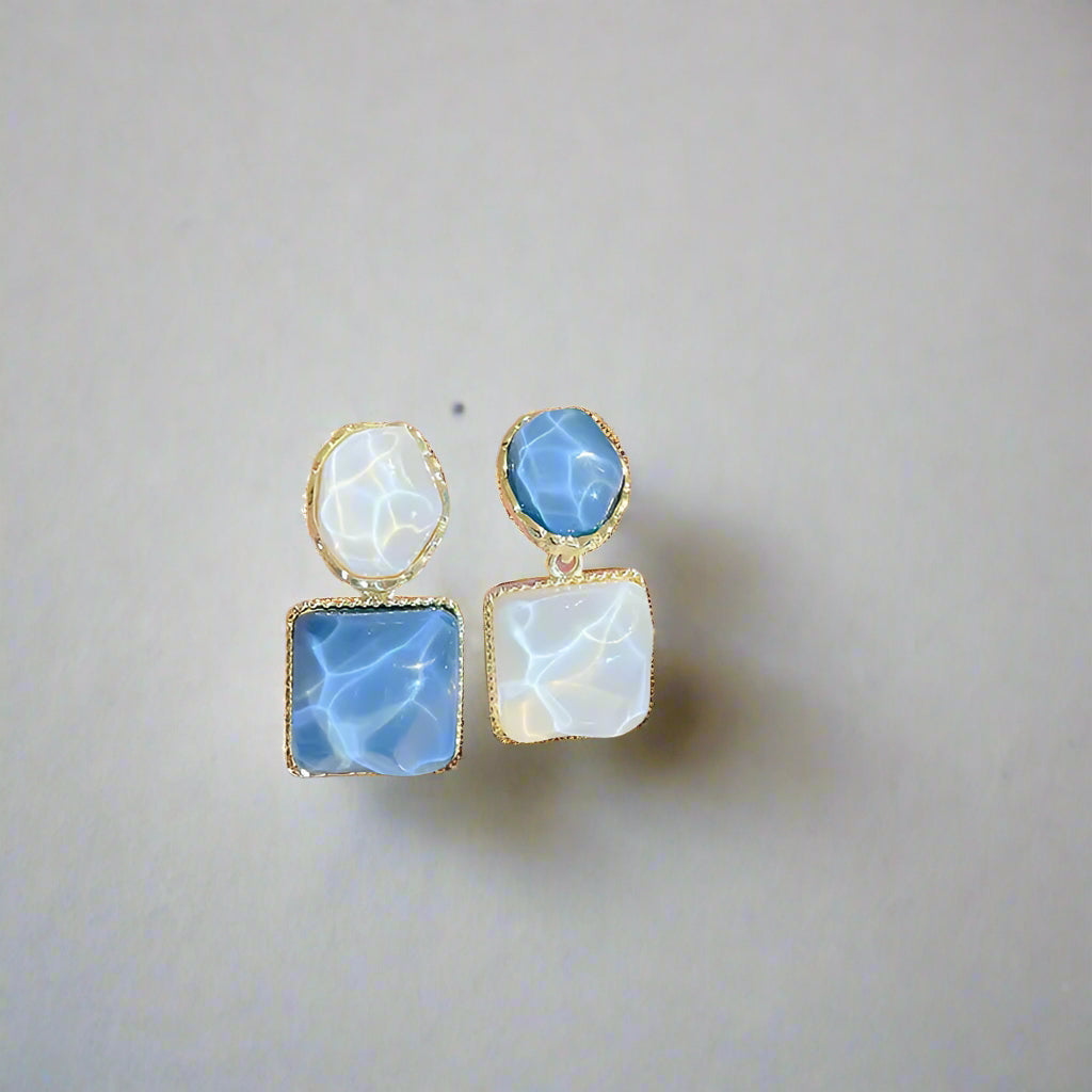 Purple Square Resin Dangle Earrings for Women White Oval Asymmetric Blue Geometry Drop Earrings Party Trendy Personality Jewelry
