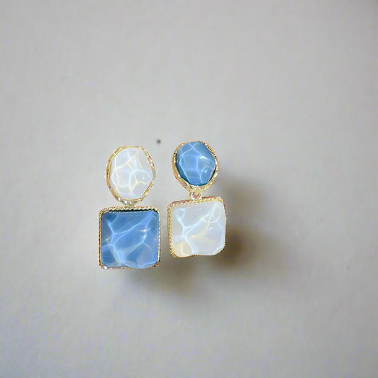 Purple Square Resin Dangle Earrings for Women White Oval Asymmetric Blue Geometry Drop Earrings Party Trendy Personality Jewelry