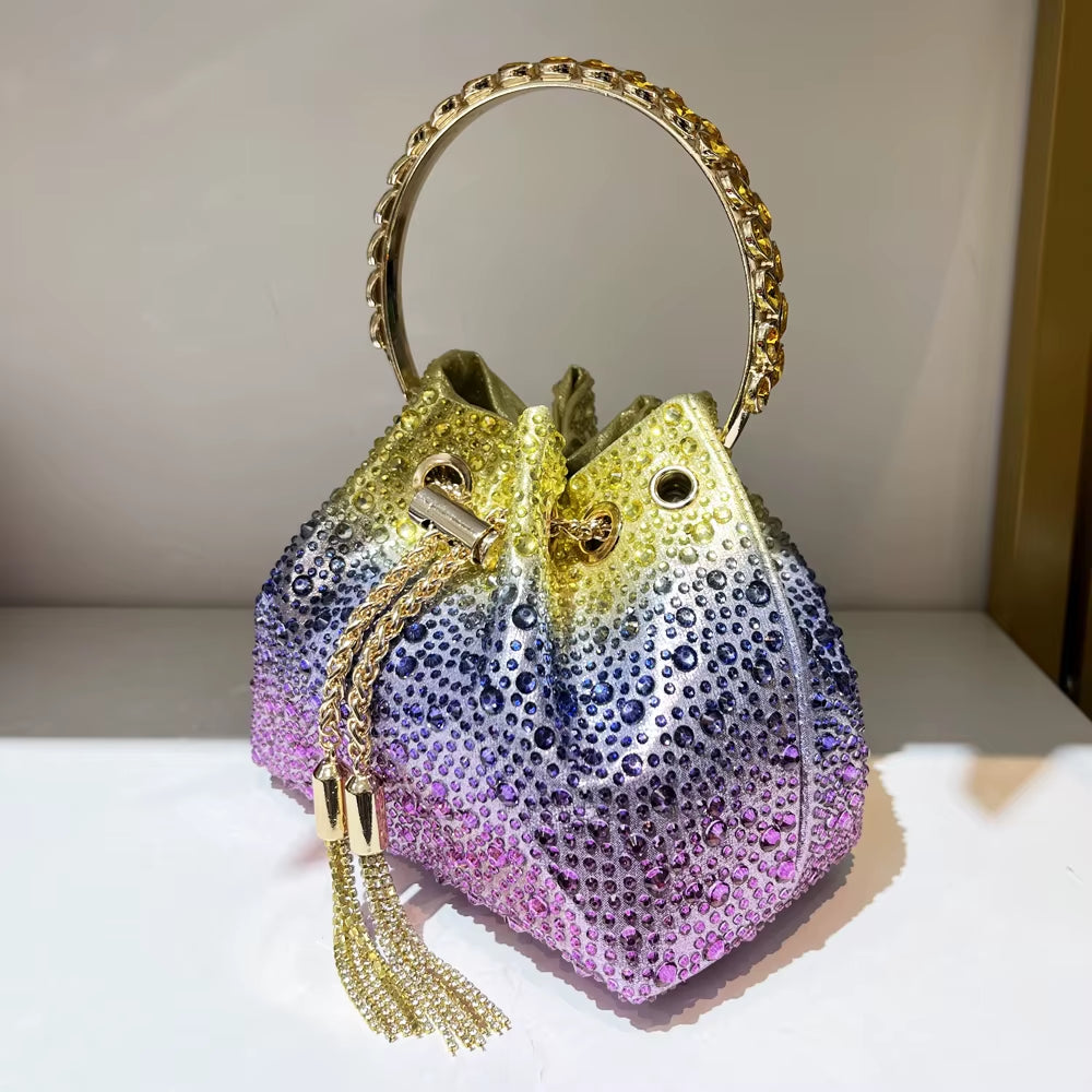 Handle Rhinestones Evening Clutch Bag Purses and Handbag Luxury Designer Shoulder Bag Shiny Crystal Clutch Purse Bucket Bag