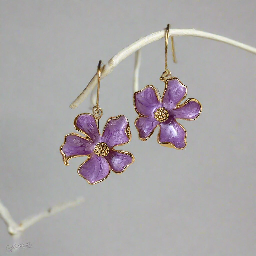 Sweet Flower Stud Earrings for Women Purple Enamel Oil Curled Petals Stud Earrings Wedding Party Trendy Cute Jewelry Girls Gift