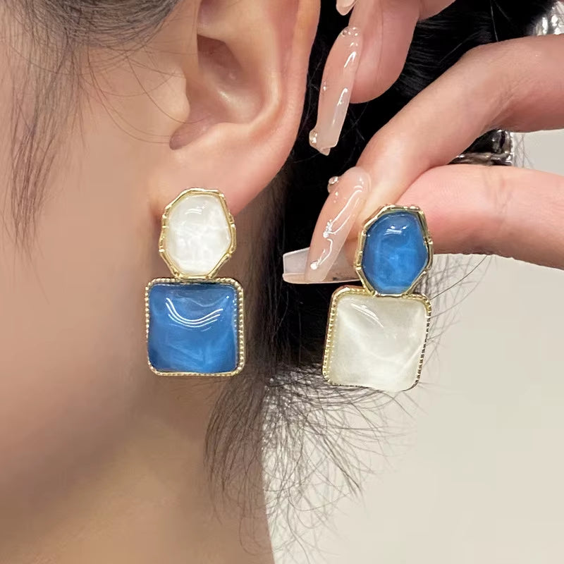 Purple Square Resin Dangle Earrings for Women White Oval Asymmetric Blue Geometry Drop Earrings Party Trendy Personality Jewelry