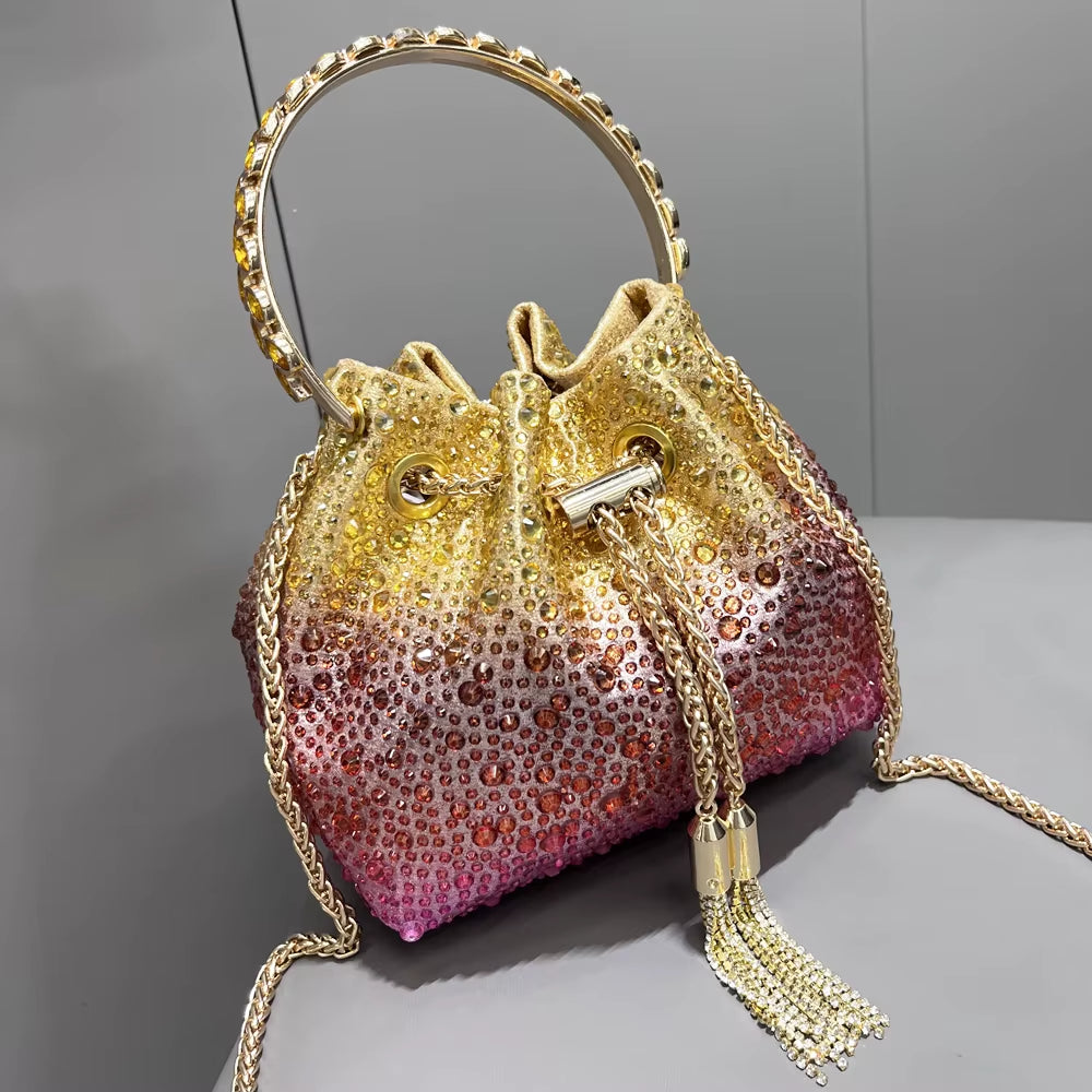 Handle Rhinestones Evening Clutch Bag Purses and Handbag Luxury Designer Shoulder Bag Shiny Crystal Clutch Purse Bucket Bag