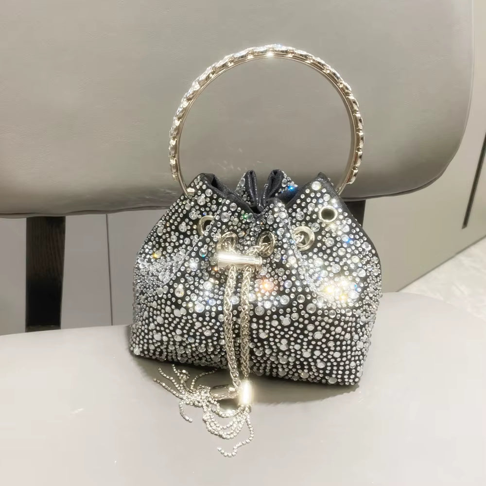 Handle Rhinestones Evening Clutch Bag Purses and Handbag Luxury Designer Shoulder Bag Shiny Crystal Clutch Purse Bucket Bag