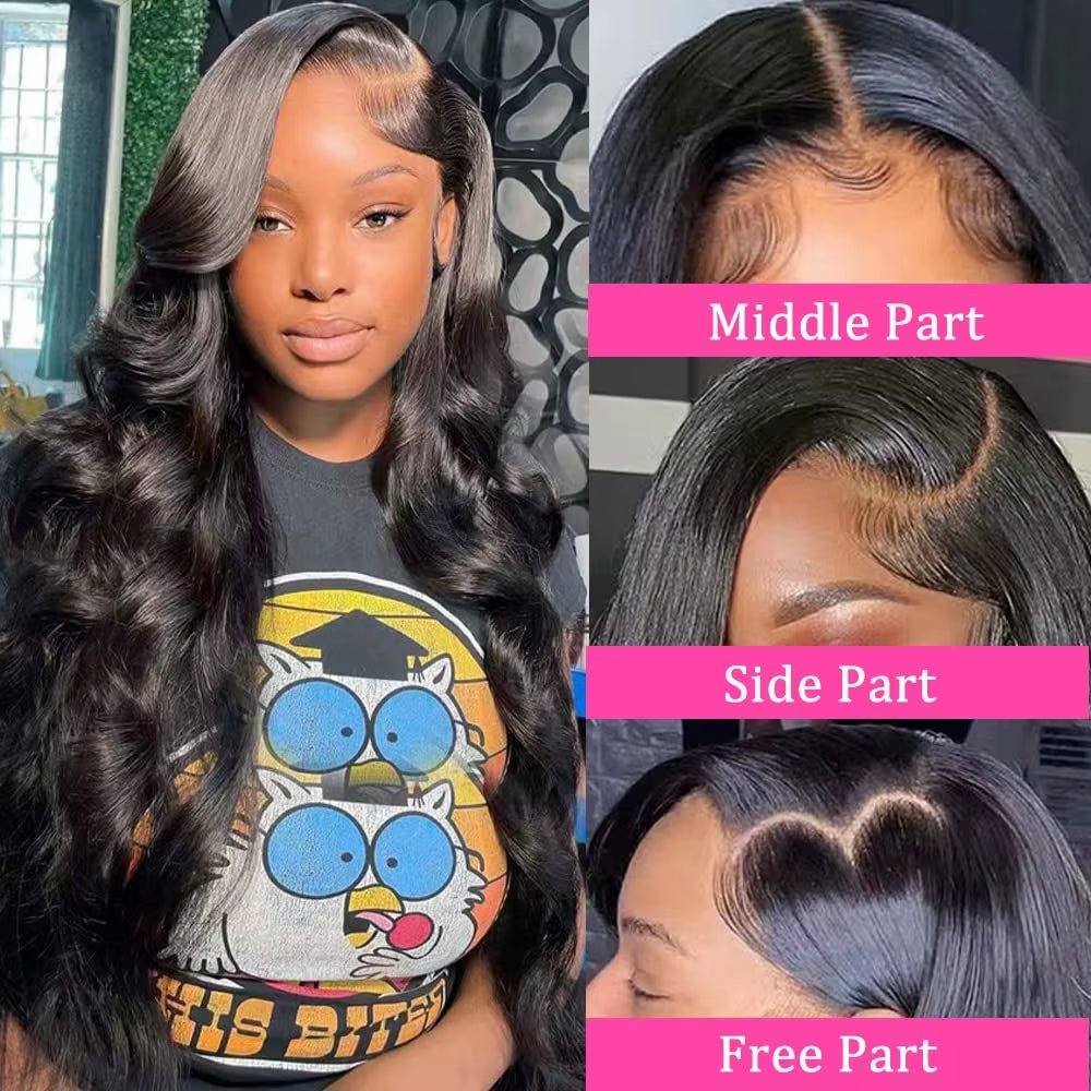 13X4 13X6 Body Wave Transparent Lace Front Wig Bling Hair HD Frontal Wig 180% Density Human Hair 4X4 Lace Closure Wigs for Women