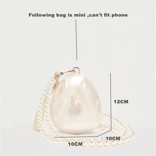 Women Acrylic Egg Bag Cute Pearl Evening Clutch Bag with Beaded Strap for Wedding Party Luxury Purse and Handbag Designer