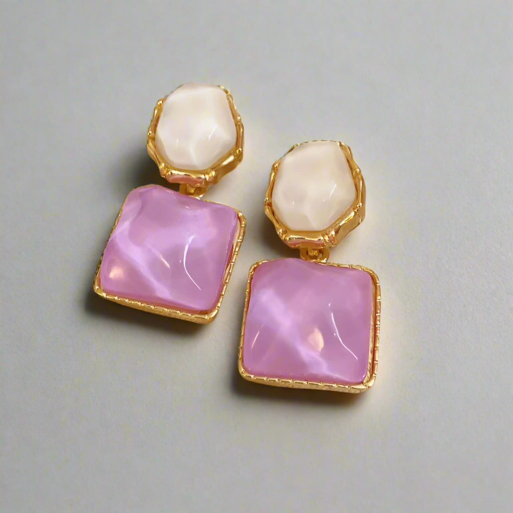 Purple Square Resin Dangle Earrings for Women White Oval Asymmetric Blue Geometry Drop Earrings Party Trendy Personality Jewelry