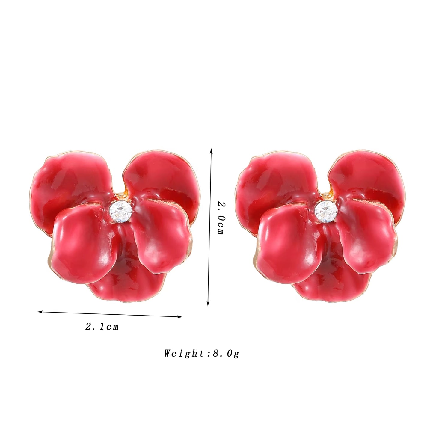 Red Blue Flower Stud Earrings for Women Wedding Party Enamel Oil Crystal Big Earrings Trendy Elegant Jewelry Girls Gift