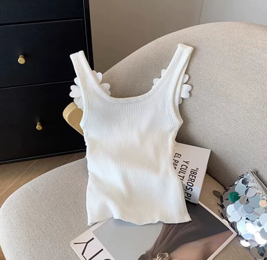 Heavy Industry Sequined Flower Splicing Tank Top Women'S Summer Blouse Outerwear Knitted Sleeveless Top