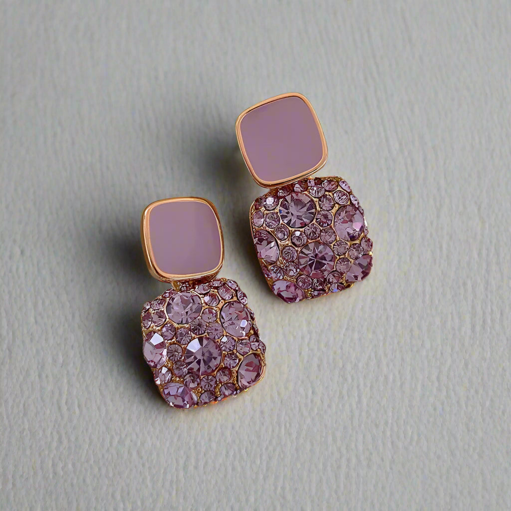 New Vintage Purple Shiny Crystal Geometric Women Earrings Contracted Sweet Lovely Fine Shiny Drop Earrings Jewelry