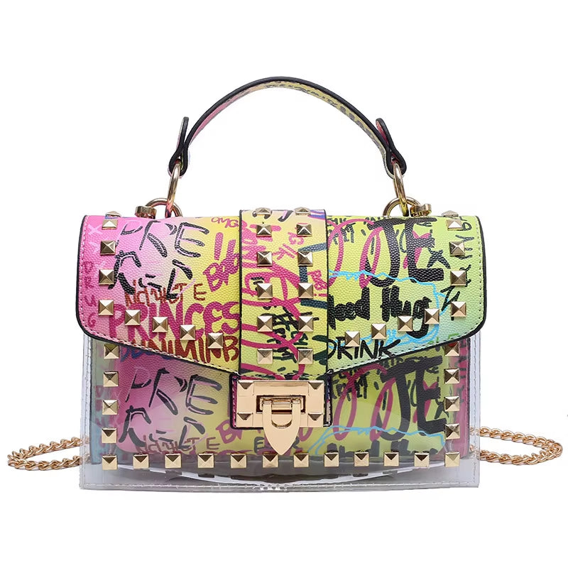 Brand Women Studded Graffiti Crossbody Bags Fashion Shoulder Bag for Ladies Female Luxury Designer Handbags 2023 High Quality