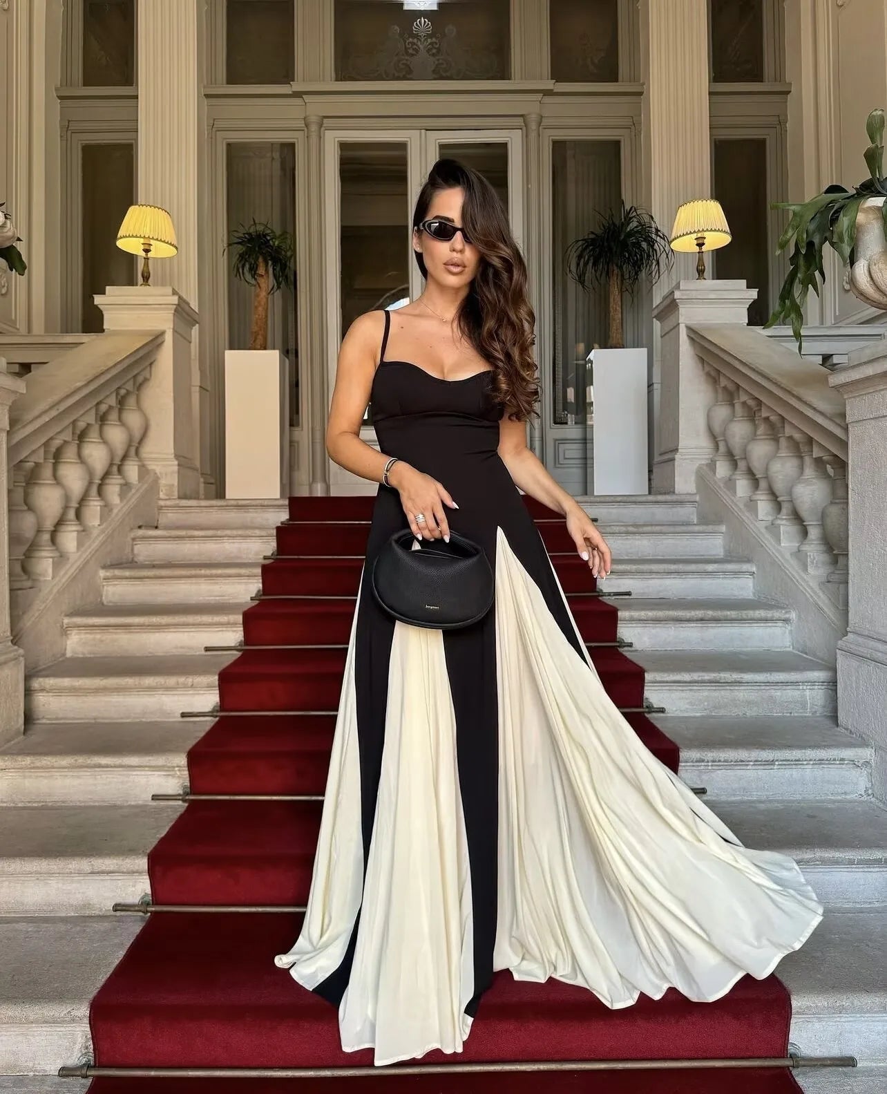 Black and white Block Maxi Strap Dress