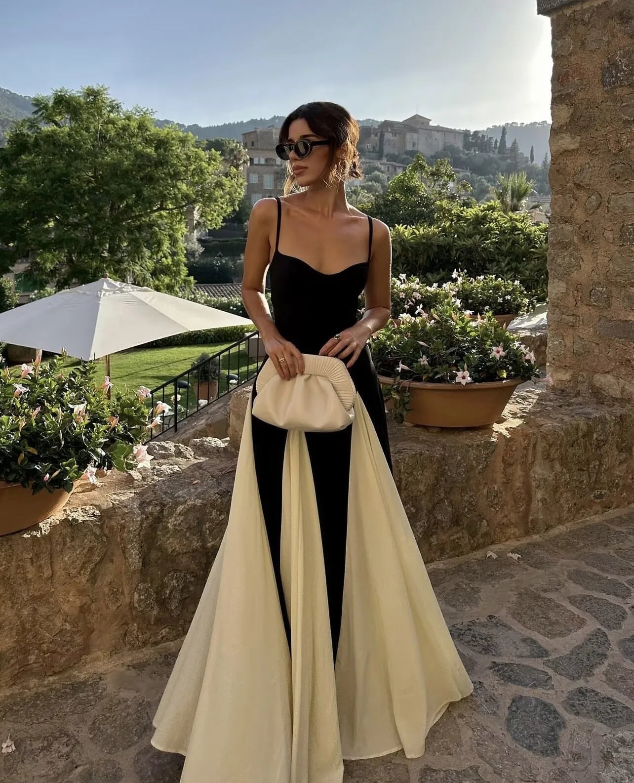 Black and white Block Maxi Strap Dress