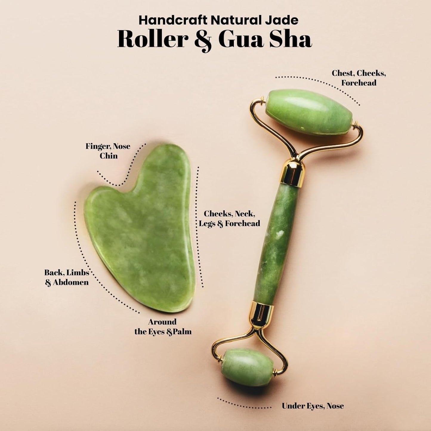Gua Sha Facial Tools & Face Roller for Wrinkless Natural Skincare Tool Jade Roller Guasha Tool for Face Facial Massager (Green)