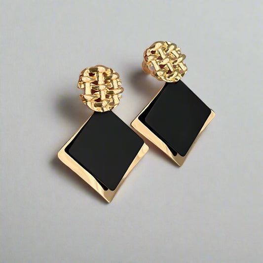 Double Color Rhombus Shape Dangle Earrings for Women Hollow Golden Metal Lattice Drop Earrings Geometry Party Punk Jewelry