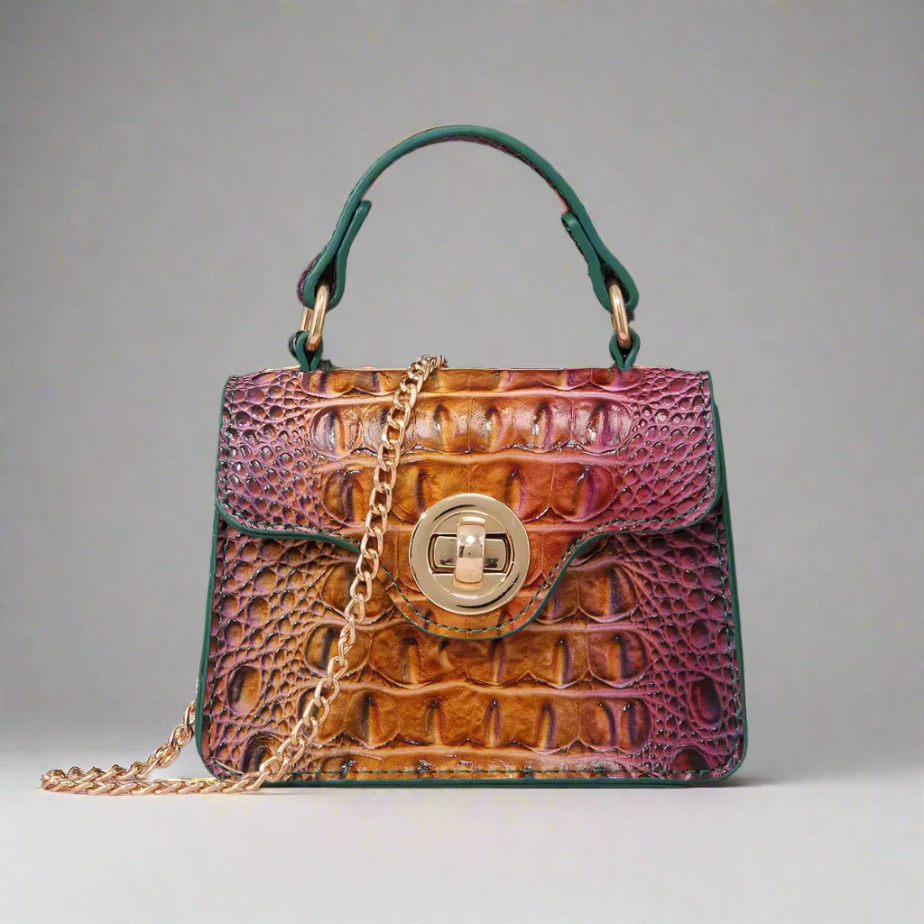Dinner Handbag Crocodile Pattern Colorful Shaped Small Bag Mini Compact and Cute,Tiny,Wallet, Smaller