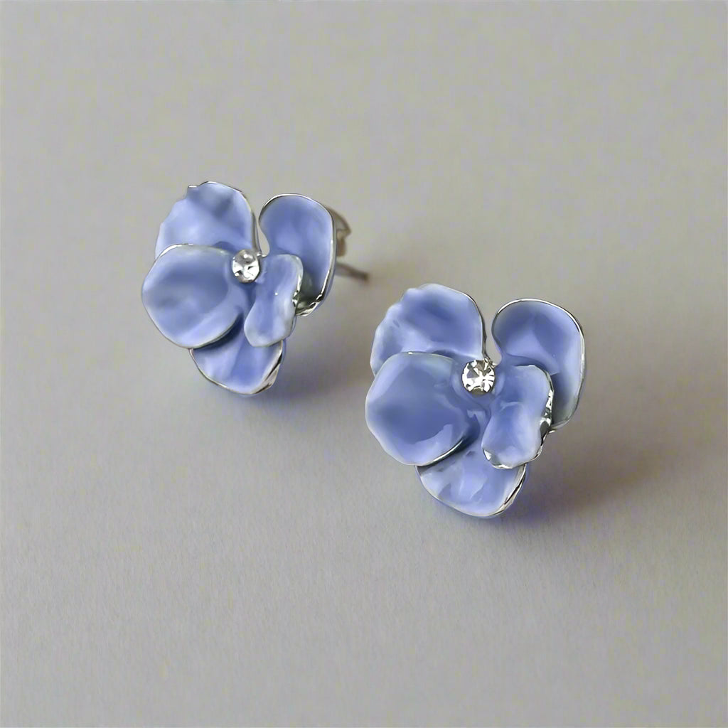 Red Blue Flower Stud Earrings for Women Wedding Party Enamel Oil Crystal Big Earrings Trendy Elegant Jewelry Girls Gift