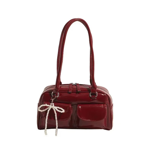 Solid Sewing Thread Fashion Glossy PU Shoulder Bags Baguette Versatile Hand Bags 2025 Hot Sale Bags for Women Bolsas Femininas
