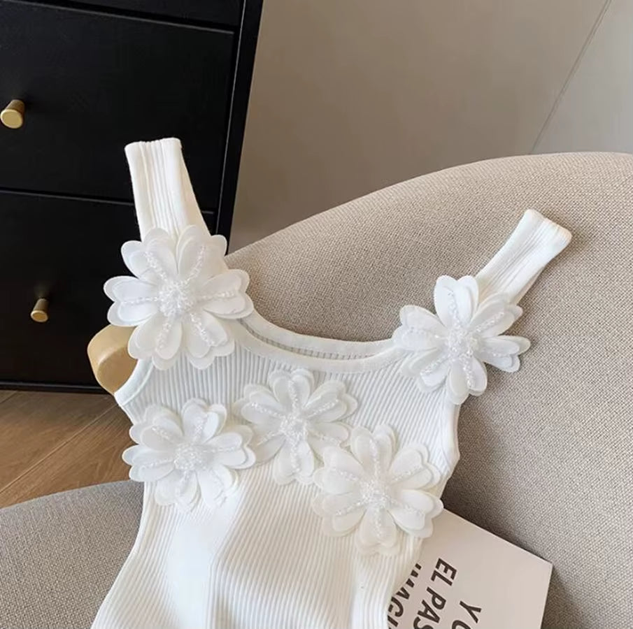 Heavy Industry Sequined Flower Splicing Tank Top Women'S Summer Blouse Outerwear Knitted Sleeveless Top